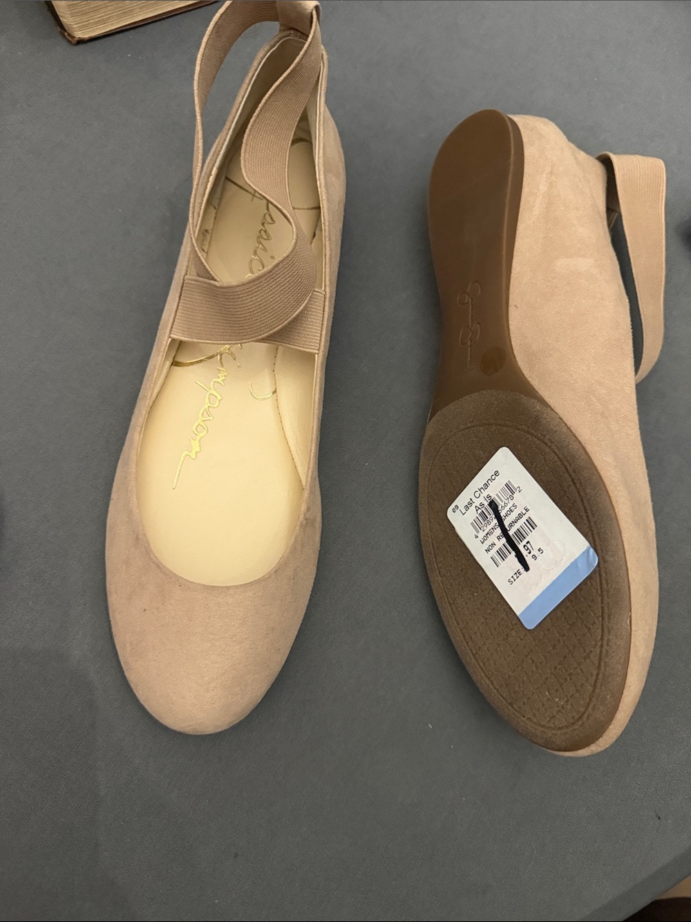 Jessica Simpson Taupe Faux Suede Ballet Flats with Elastic Sling - Picture 2 of 2